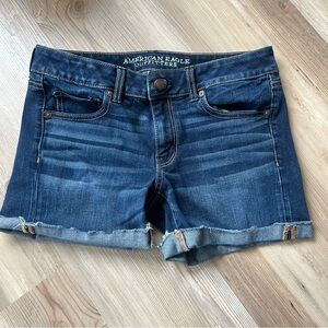 American Eagle Outfitters Dark Blue Rolled Hem Denim Shorts
